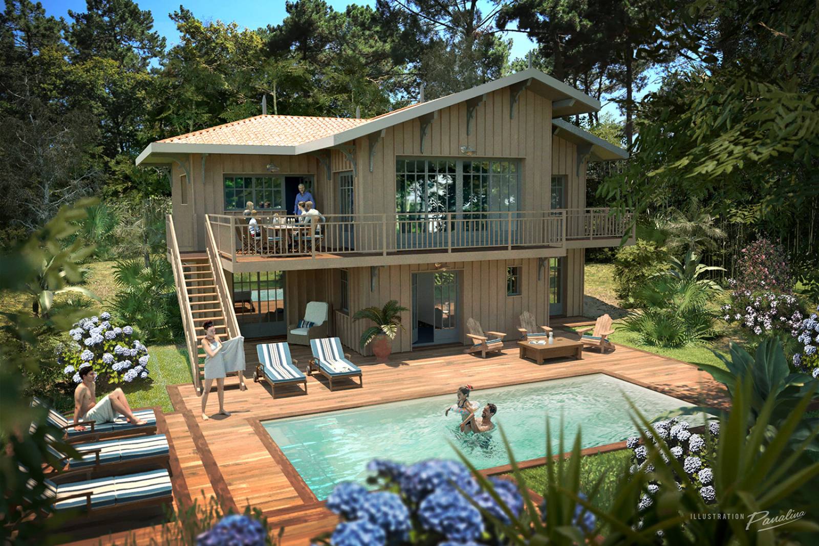 Devis gratuit personnalisé pour réaliser des vues 3D d'une maison à Lège Cap Ferret, sur le Bassin d'Arcachon pour des architectes de Bordeaux, en Gironde